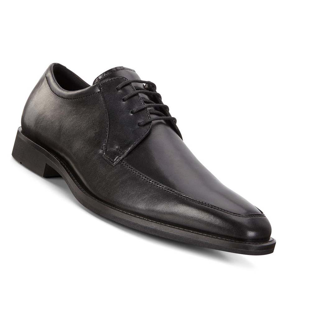 Men's Ecco Calcan Apron Toe Tie Dress Shoes Black | USA 504EBC